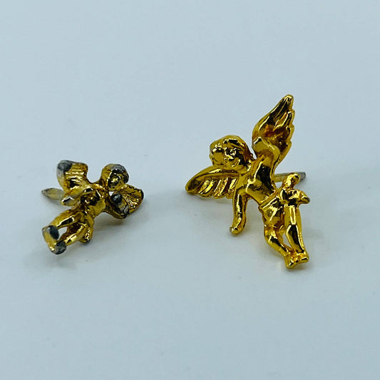 Vintage Lot of 2 Miniature Cherub Figure Pins Gold Tone Brooch SB2