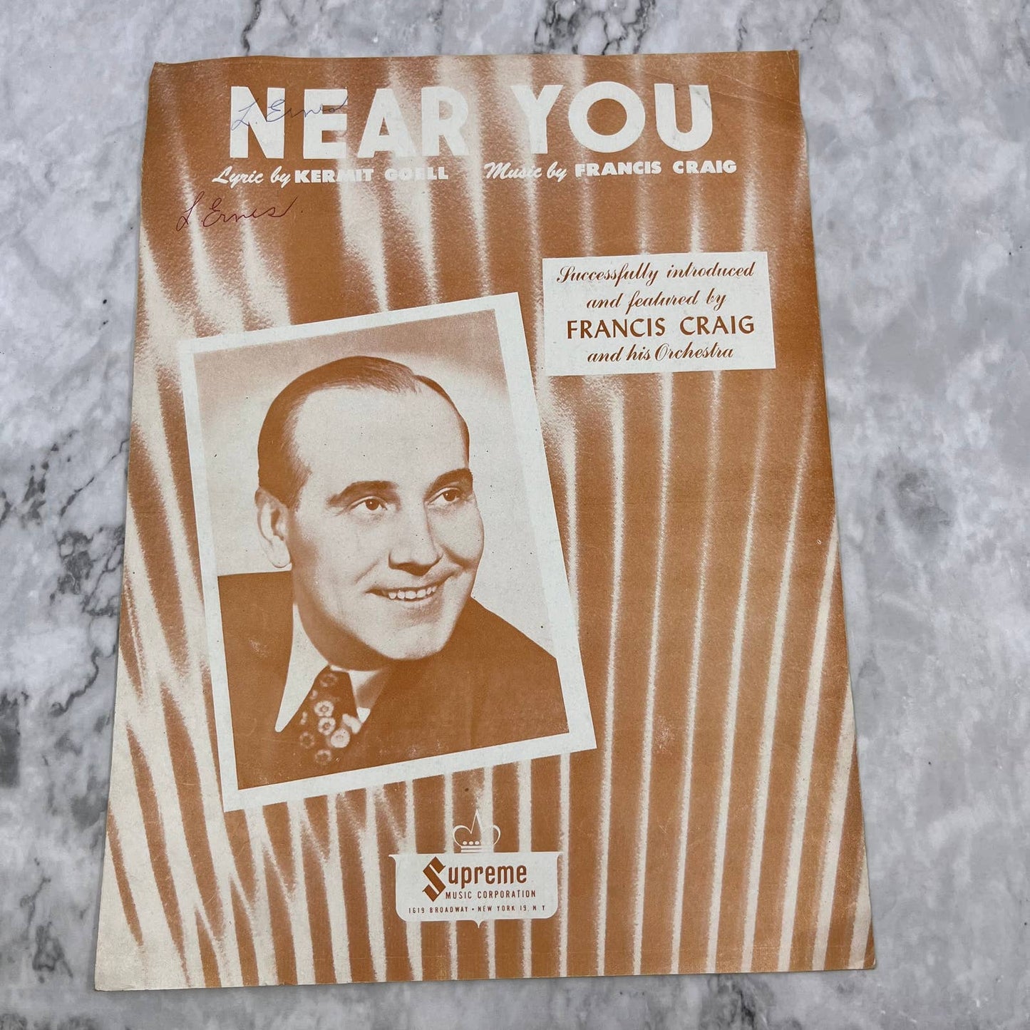 "Near You" 1947, Featured by Francis Craig and His Orchestra, Sheet Music TH1