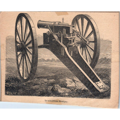 1880s French Wood Engraving RIMBAULT Prussian Field Gun 4x6" TJ1-1