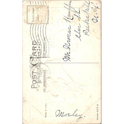 Thanksgiving Embossed Little Boy & Turkey 1916 Original Postcard P1-14
