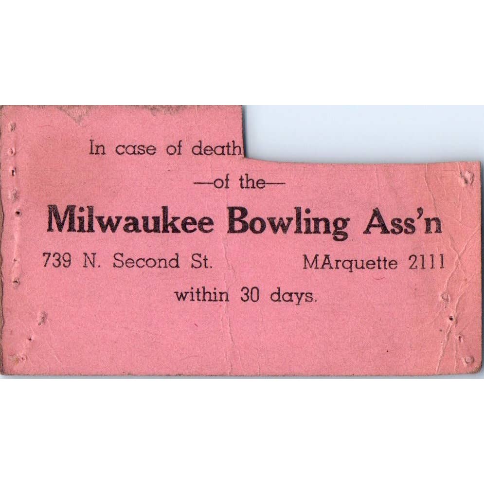 1943 Milwaukee Bowling Association Membership Card Carl W. K. Anderson SE5-2