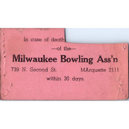 1943 Milwaukee Bowling Association Membership Card Carl W. K. Anderson SE5-2