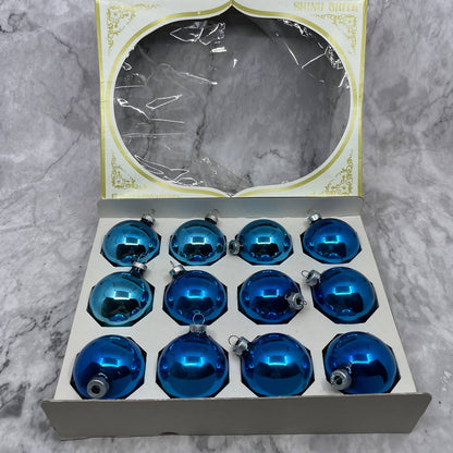 Shiny Brite 12 Vintage 2 1/4" Mercury Glass Ornaments Original Box Blue OT1-1