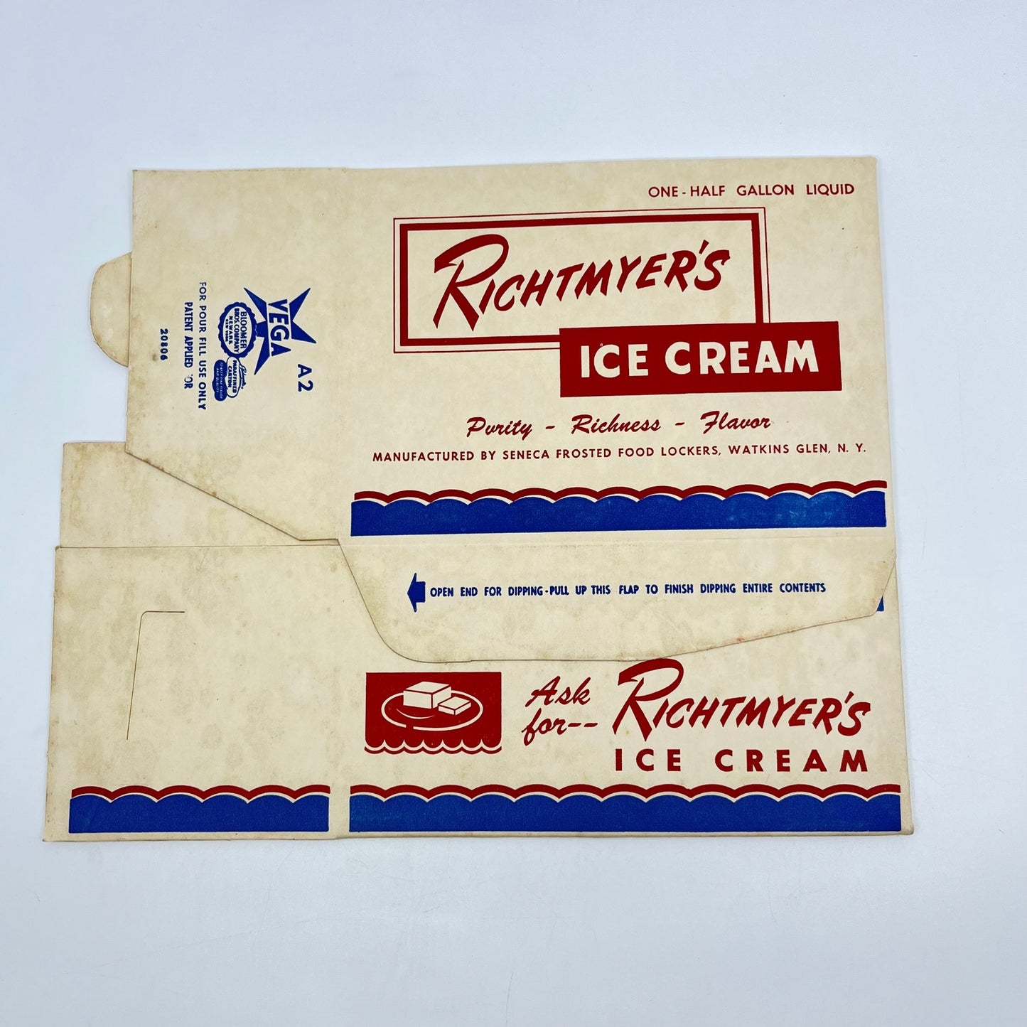 1940s Richtmyer’s Ice Cream Box Seneca Frosted Food Lockers Watkins Glen NY L4-2