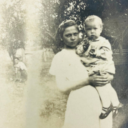 Early 1900s RPPC Portrait TRIMMED Young Lady Holding Baby Infant PA9