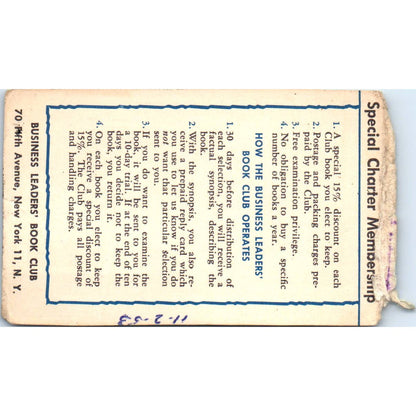1953 Business Leaders' Book Club Identification Card Carl WK Anderson SE5