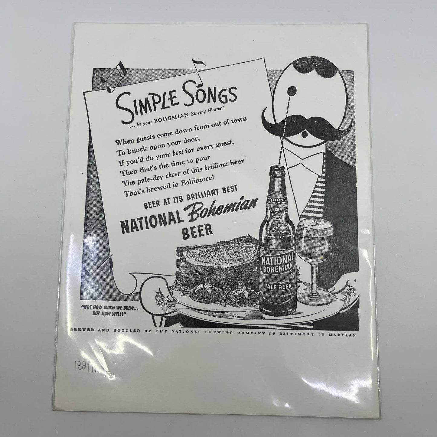 Vintage Simple Songs National Bohemian Beer Ad from Original Plate with COA FL3