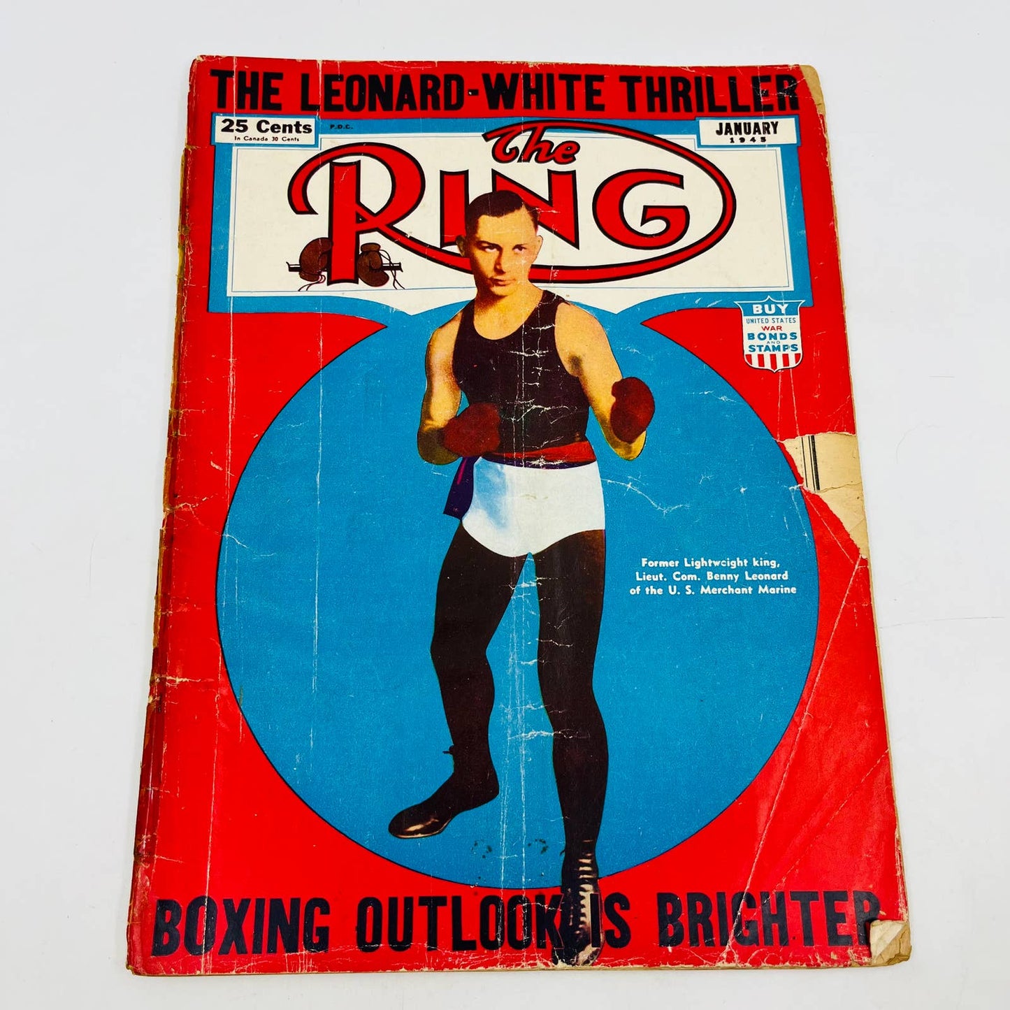 1945 Jan - The Ring Boxing Magazine – Benny Leonard Cover WWII Leonard-White TA5