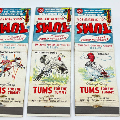 Vintage Lot of 5 Tums Game Bird Hunting Matchbooks SC9