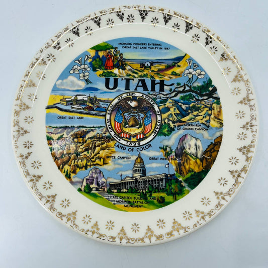 Vintage Ceramic Porcelain Gold Trim Utah Souvenir Plate 7” TC9