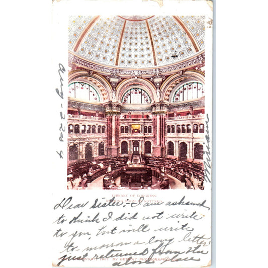 Library of Congress Reading Room Rotunda 1904 Washington D.C. Postcard P1-16