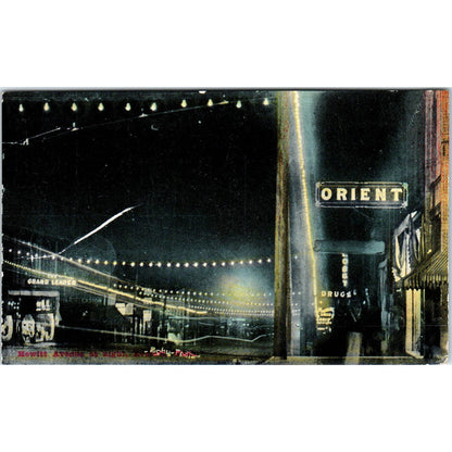 Vintage Postcard Hewett Ave At Night Everett Washington TD9