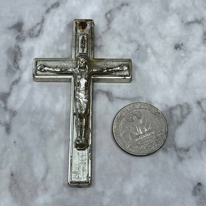 Vintage Celluloid Silver Tone Crucifix 3” SF1