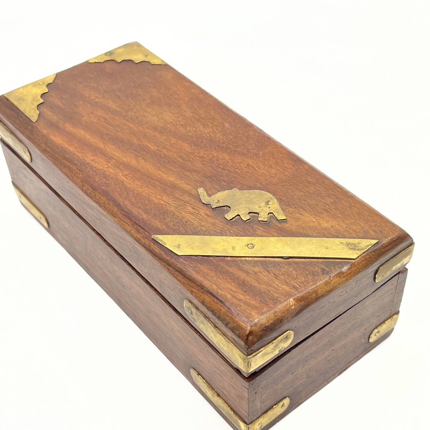 Wooden Box Hand Carved Elephant Inlaid Ornament Jewelry Box Handicraft TC7