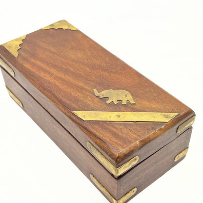 Wooden Box Hand Carved Elephant Inlaid Ornament Jewelry Box Handicraft TC7
