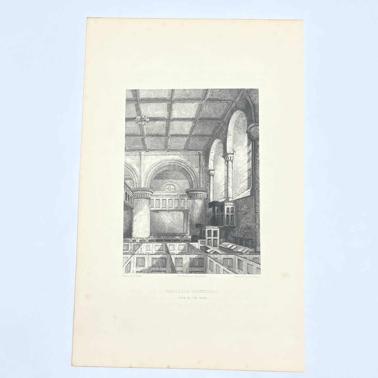 1842 Original Art Engraving Carlisle Cathedral - Part of the Nave AC6