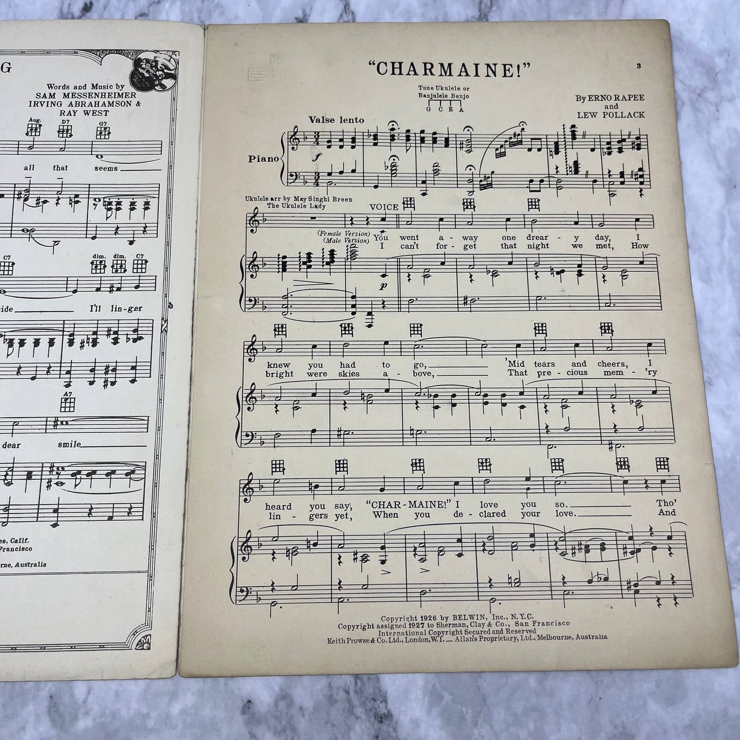 Vintage 1927 Charmaine Sheet Music Enro Rapee Lew Pollack TH5