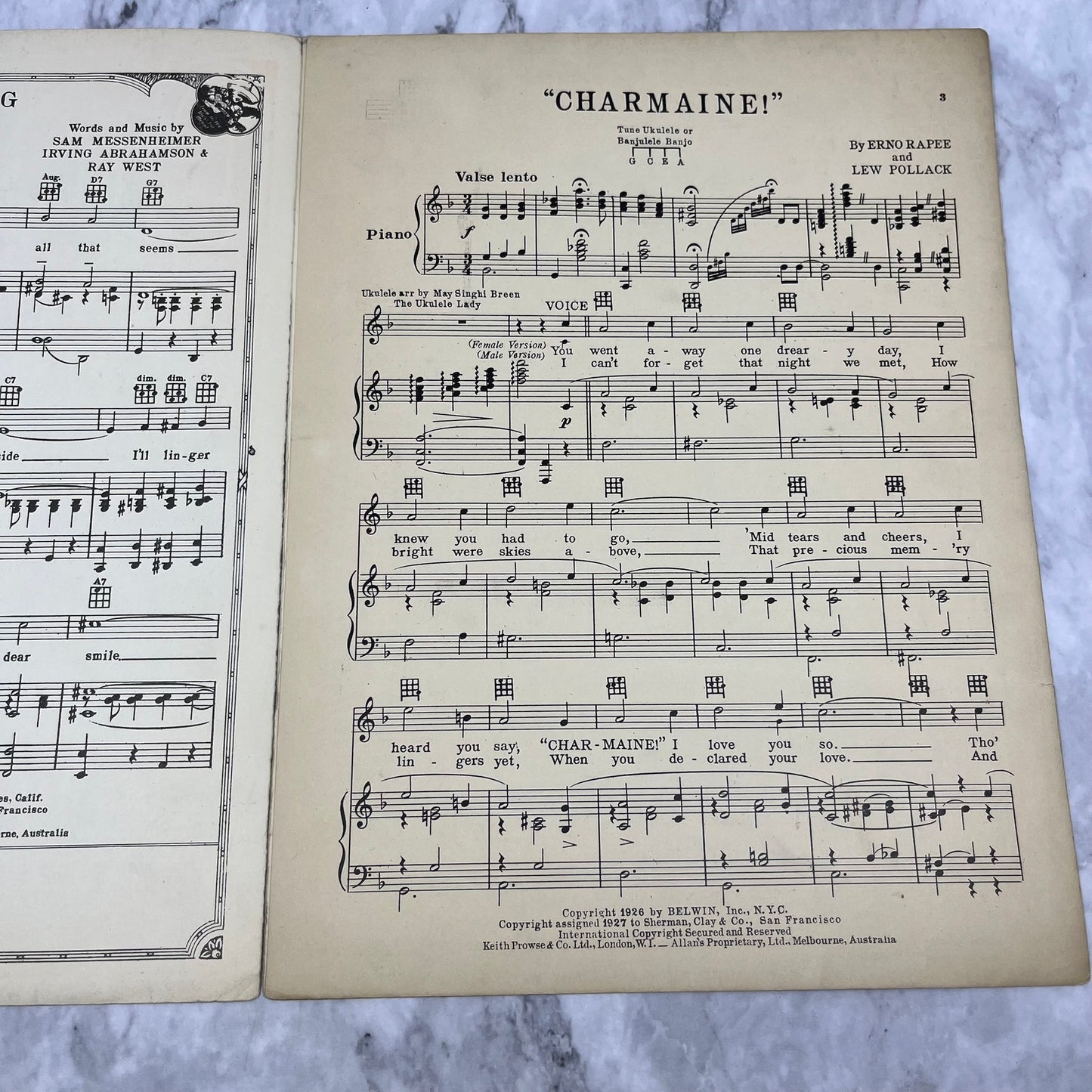 Vintage 1927 Charmaine Sheet Music Enro Rapee Lew Pollack V38