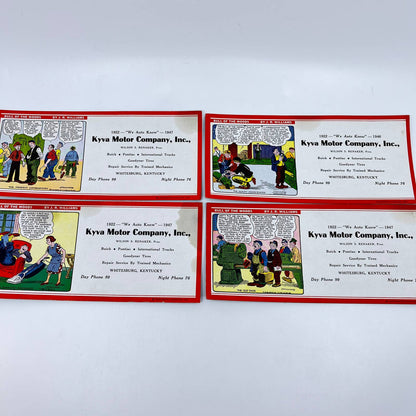 VTG Cartoon Blotter Card Set of 4 Kyla Motor Company Whitesburg KY SC9