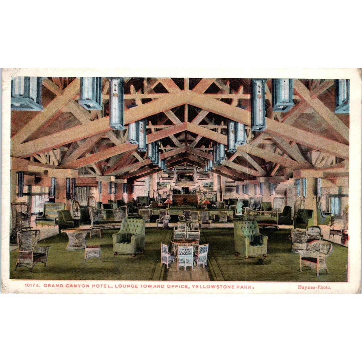 Grand Canyon Hotel Lounge Yellowstone Park Original Postcard TK1-P15