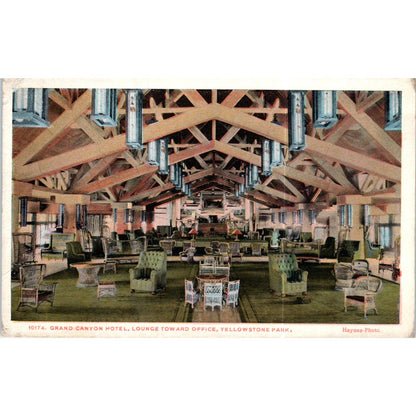 Grand Canyon Hotel Lounge Yellowstone Park Original Postcard TK1-P15