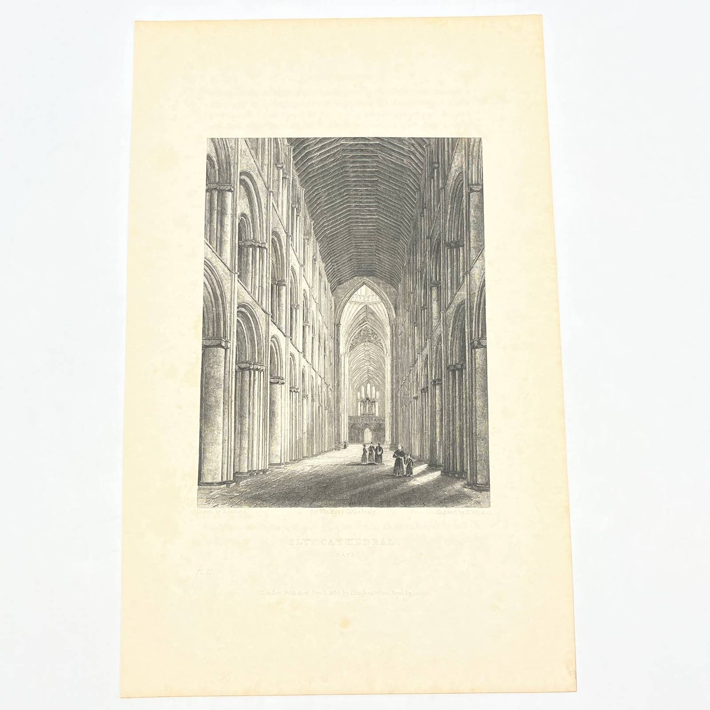 1836 Original Art Engraving Ely Cathedral View of the Nave AC4