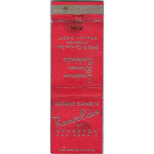 Madame Savary's Ramor Oaks at Atherton CA Advertising Matchbook Cover MM9-9