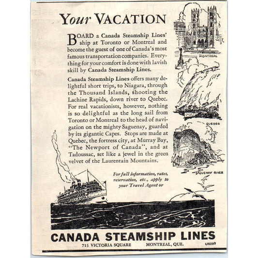 1931 Canada Steamship Lines Montreal Quebec Saguenay River Ad ~5x6 FL5-1