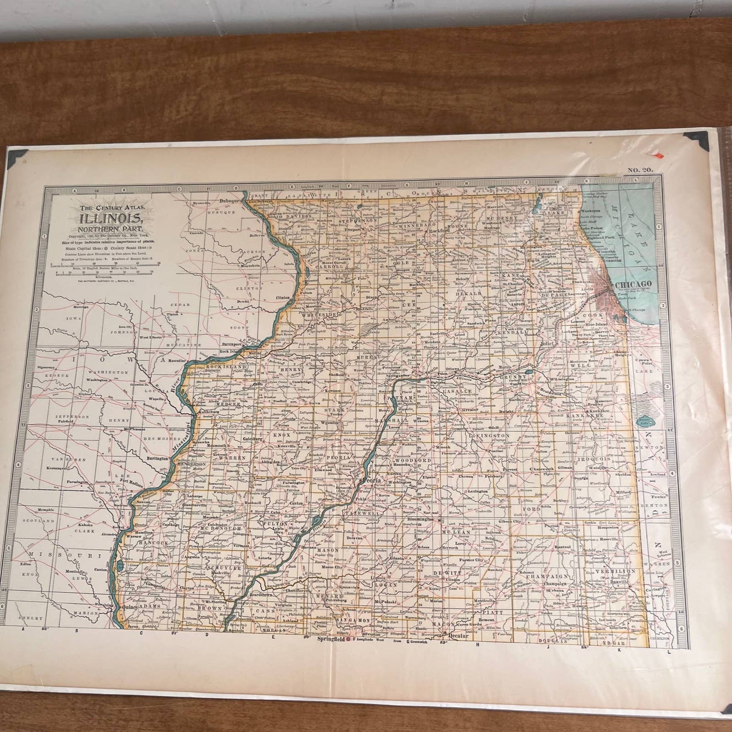 Antique 1897 The Century Atlas Map of Illinois Set of 2 Engraved 12.5x17 FL5