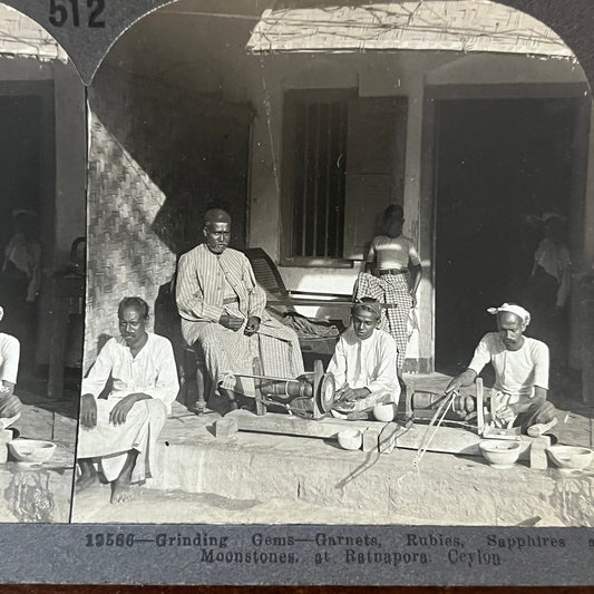 Grinding Gems - Garnets at Ratnapura Ceylon Antique Stereoview Card H2-2