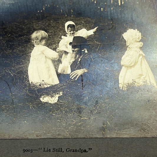 1890s Stereoview Card Victorian Children Playing With Grandpa H3-2