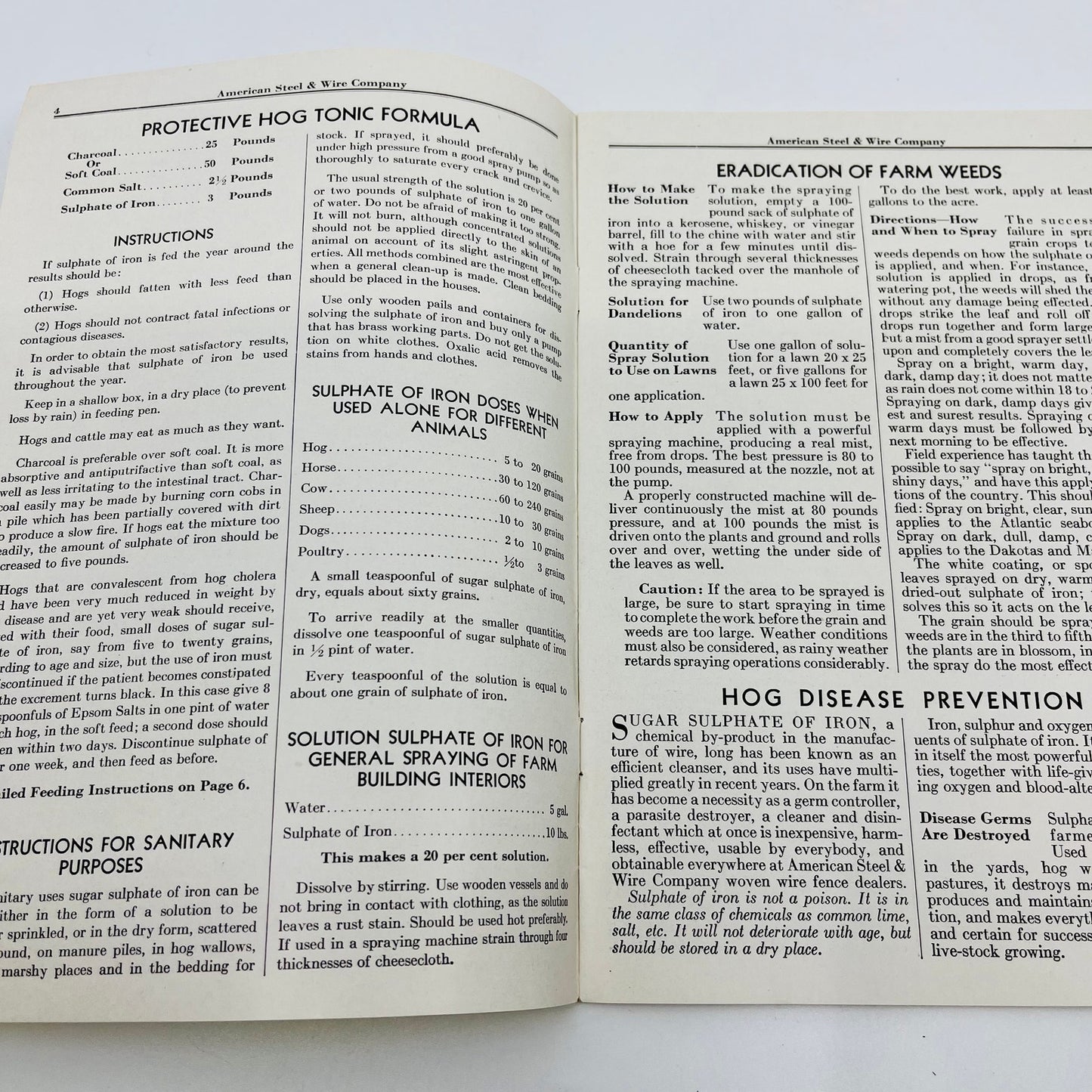 1932 Sugar Sulphate of Iron for Farm Sanitation & Agriculture Purposes Book L4-3