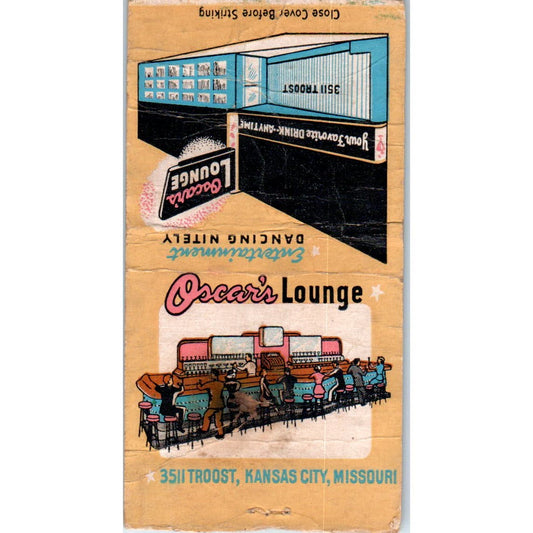 Oscar's Lounge Kansas City MO Advertising Matchbook Cover SA9-M5