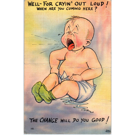 Baby For Crying Out Loud Camp Van Dorn Cartoon 1943 Original Postcard TK1-20