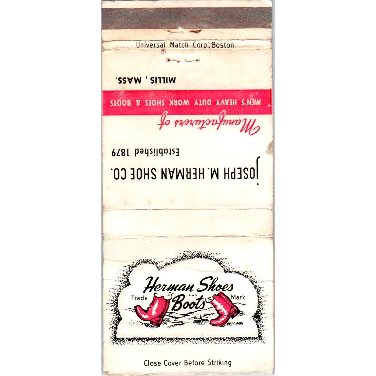 Joseph M. Herman Shoe Co Millis MA Advertising Matchbook Cover SA1-M10