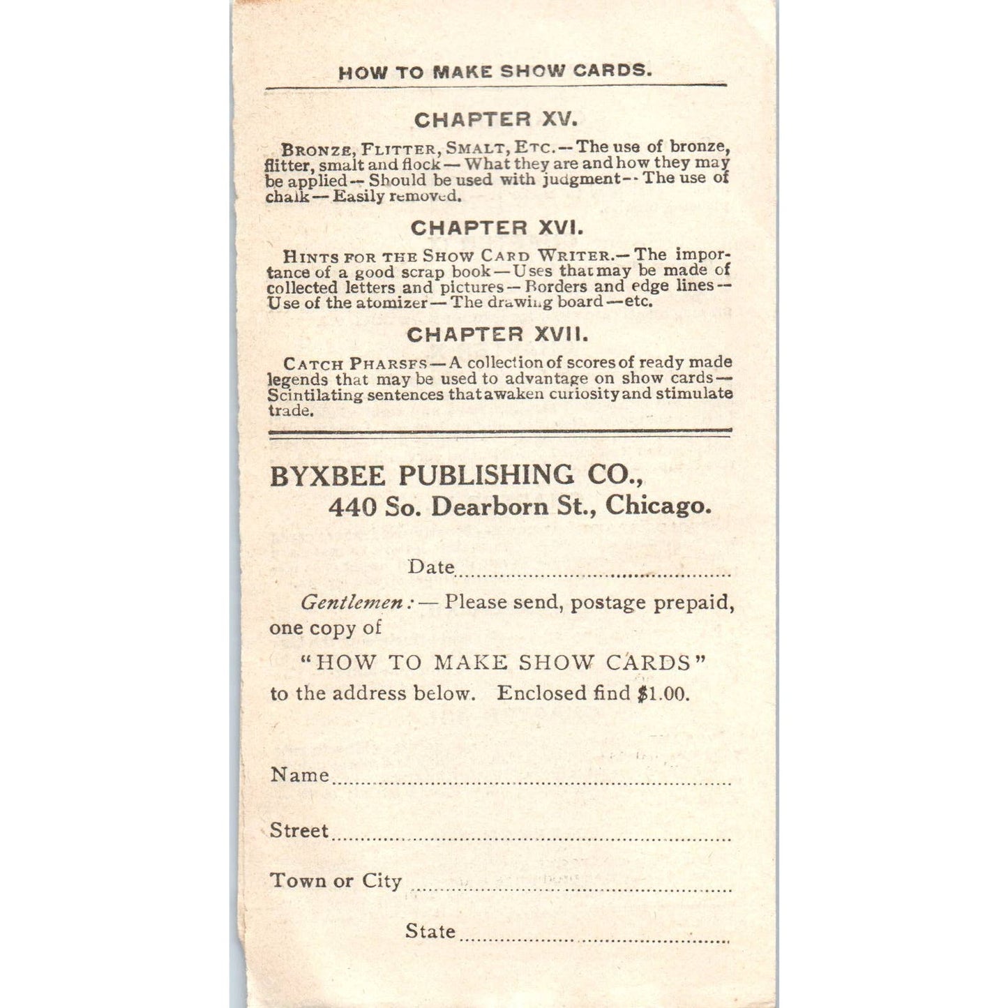 1920s Advertising Leaflet How to Make Show Cards Byxbee Publishing Chicago SE4