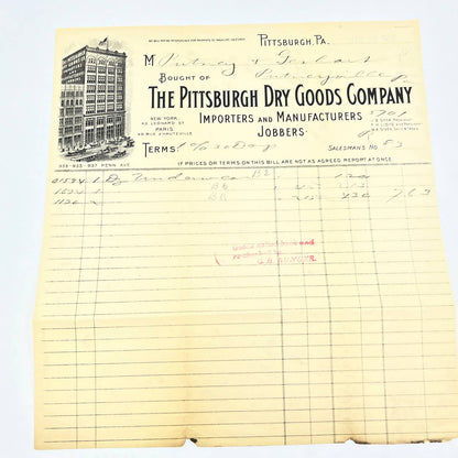 1902 The Pittsburgh Dry Goods Company Billhead Letterhead PA AC2