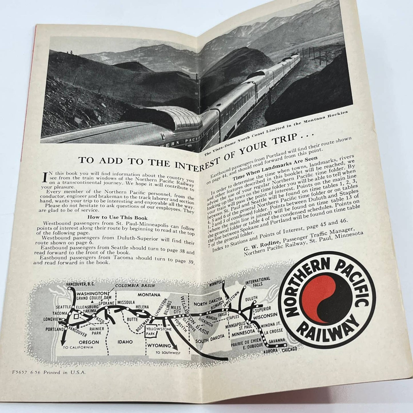 1956 Northern Pacific Railway Vista-Dome North Coast Limited Guide Booklet TF7