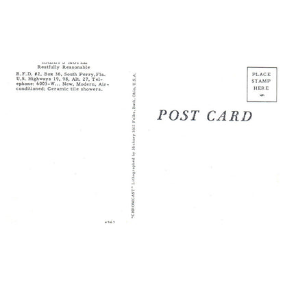 Vintage Postcard - Haley's Motel South Perry Florida AD9