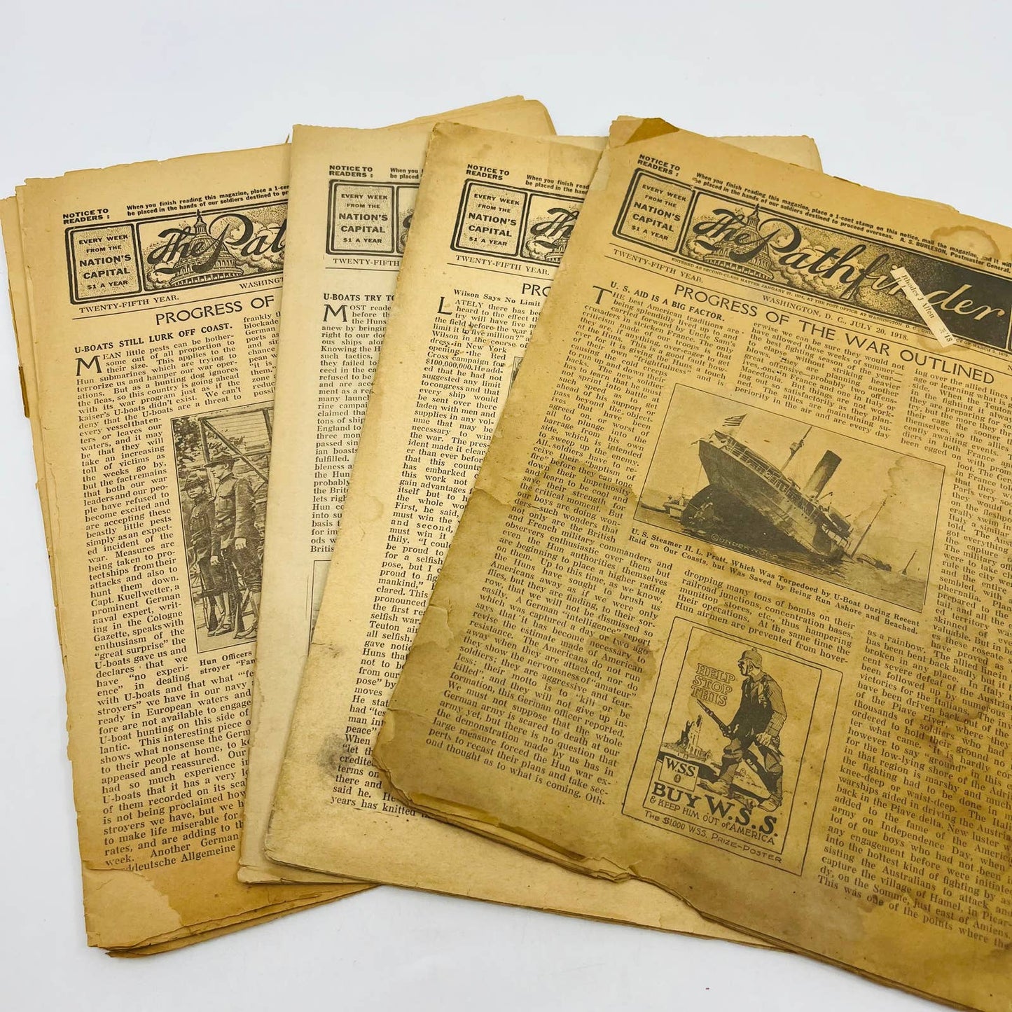 1918 WWI The Pathfinder Newspaper War Progress Lot of 4 Washington DC TD6