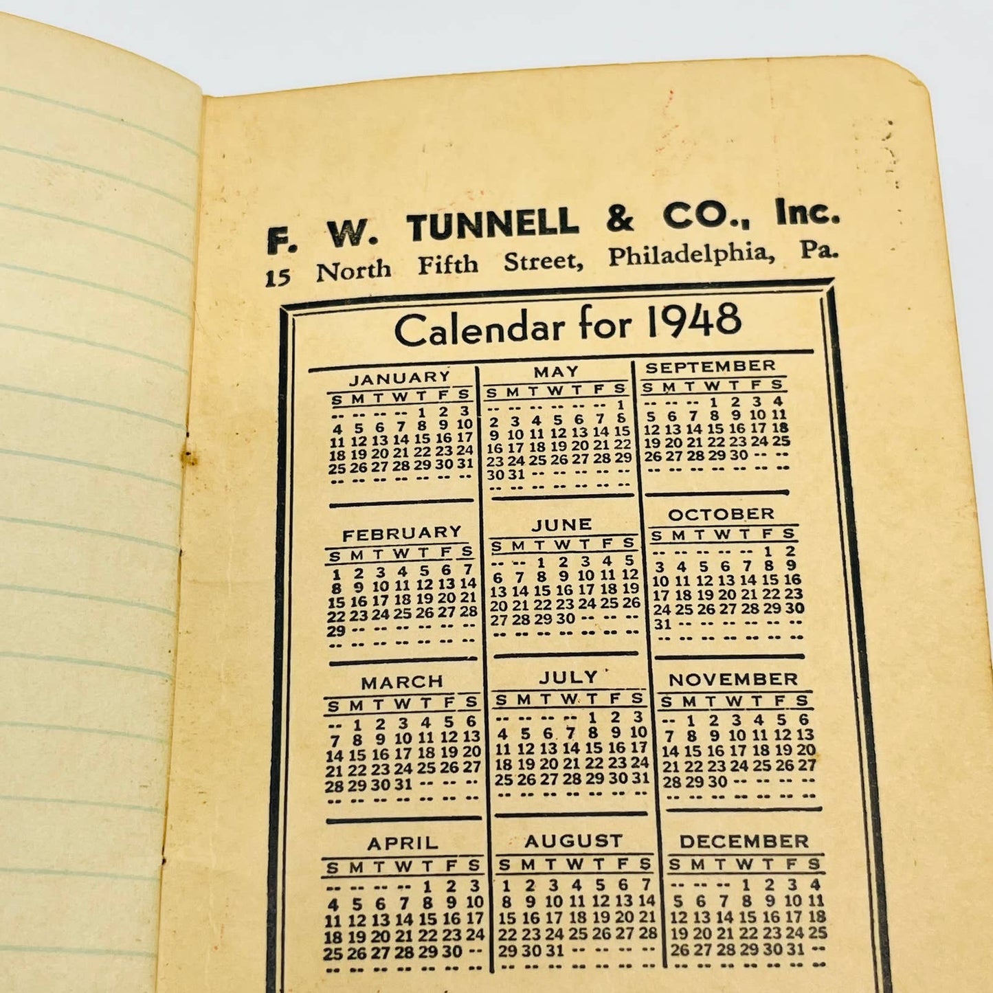 1948 F.W. Tunnell & Co. Fertilizers Pocket Notebook Philadelphia, PA SC2