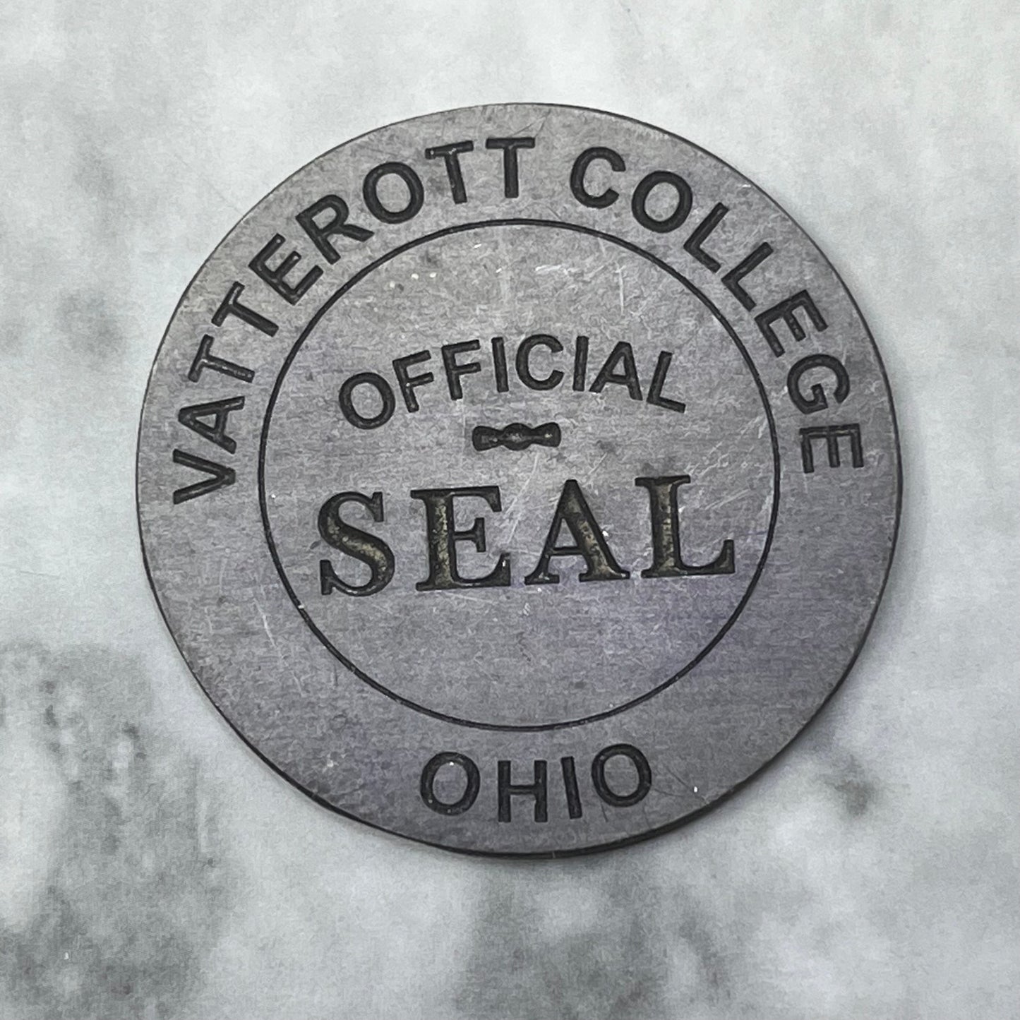 Vtg Letterpress Printers Block Plate Vatterott College Ohio Official Seal SE844