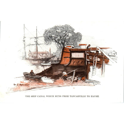 The Ship Canal Which Frons from Tancarville to Havre - 1921 Original Ad TJ7-L