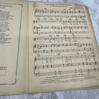 Last Night on the Back Porch Lew Brown 1923 Sheet Music TK2-SM4