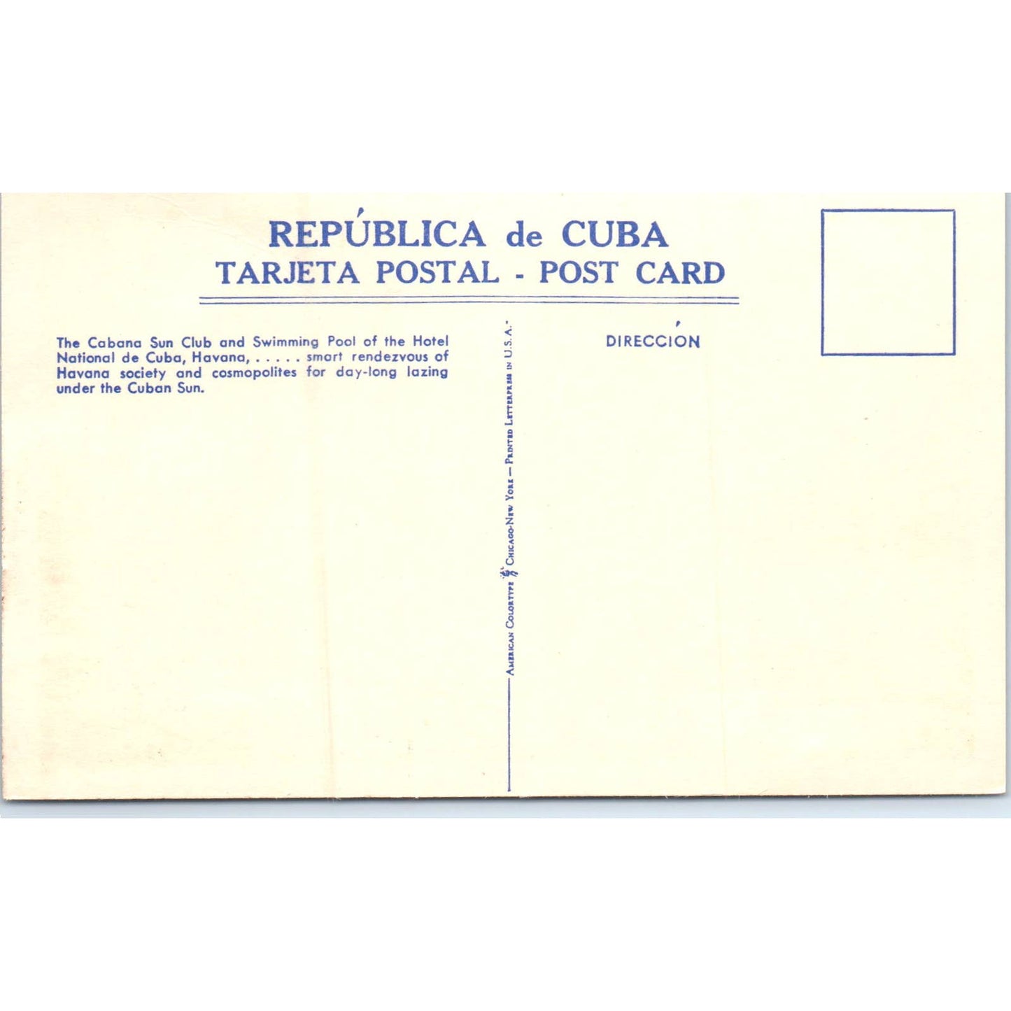 Cabana Swimming Pool Hotel Nacional de Cuba Havana Original Postcard TK1-P16