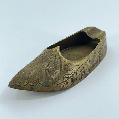 Vintage Brass Etched Shoe Ash Tray Incense Burner India 4” SD1