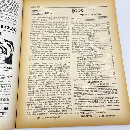 1956 July - Tops Magazine of Magic - Tricks Magicians TF7