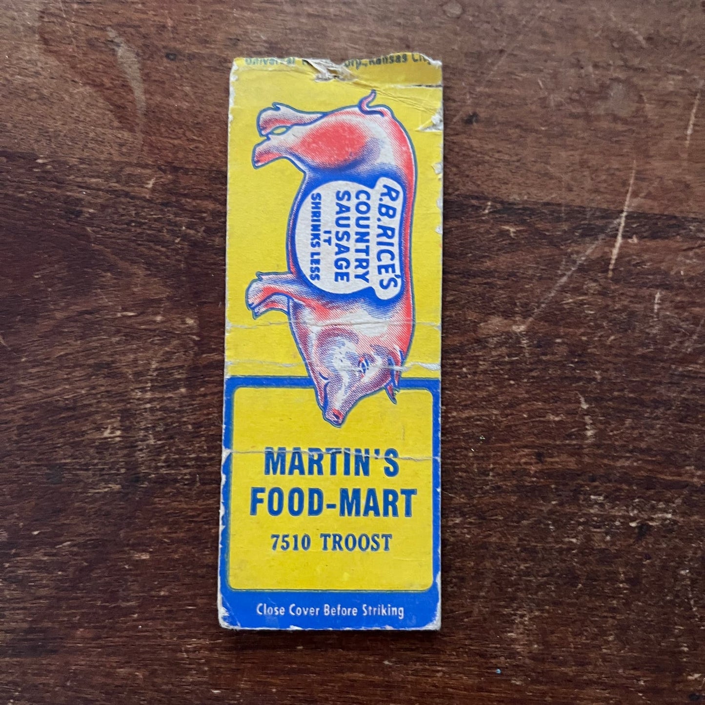 Martin's Food Mart R.B Rice Sausage Kansas City MO Advertising Matchbook SA9-M12