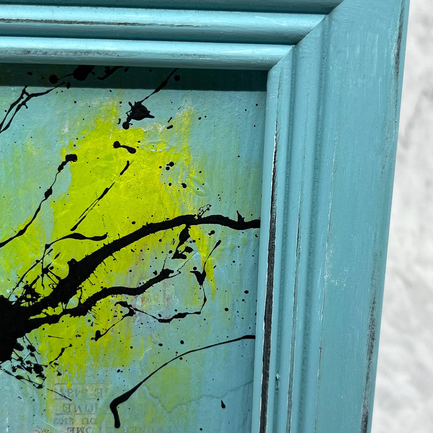 Original Framed Mixed Media Abstract Art Painting 7x9 “7x9 Teal Frame” With COA