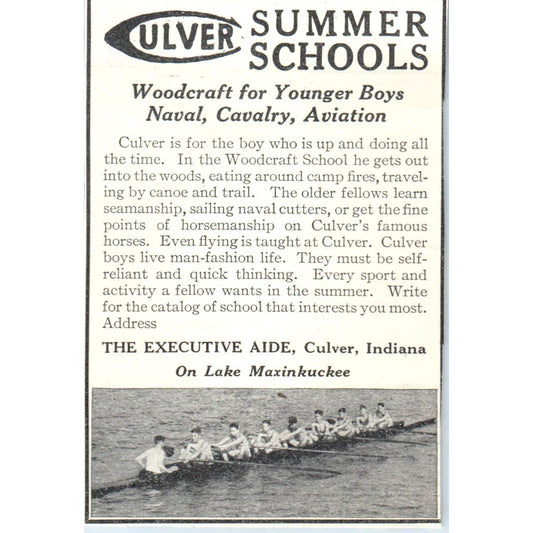 c1920 Harper's Magazine Ad - Culver Summer Schools Lake Maxinkuckee IN EA3-4